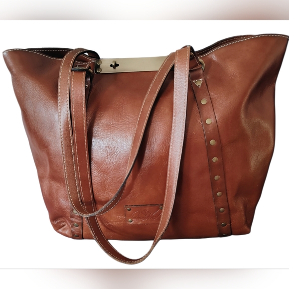 Patricia Nash Benvenuto Large Smooth Tan Leather Tote Bag - Picture 4 of 10